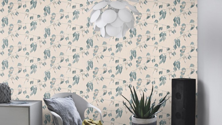 Blätter Blau Grau - Rasch Vlies-Tapete Floral