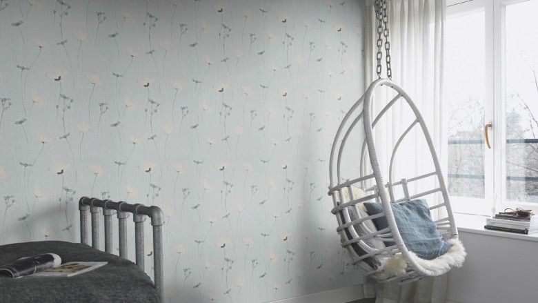 Mohnblume Grau - Rasch Vlies-Tapete Floral