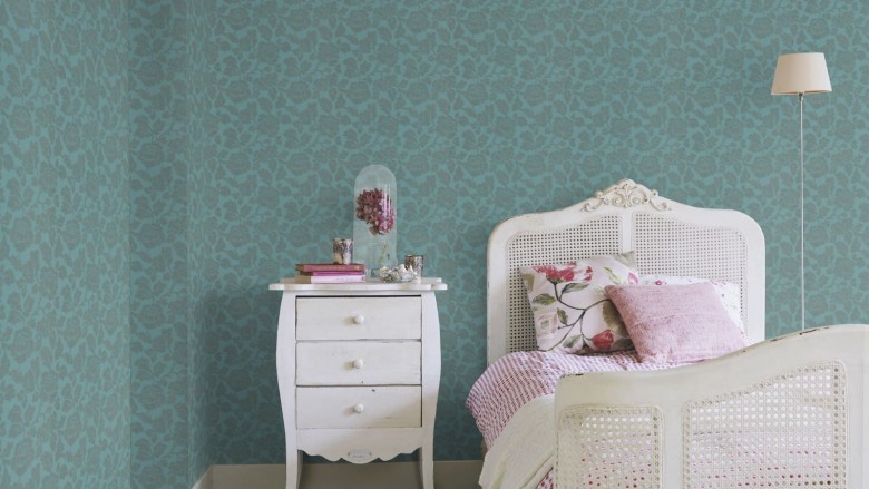 Tapete Barock Blau Grau   - Rasch Vlies - Floralprint