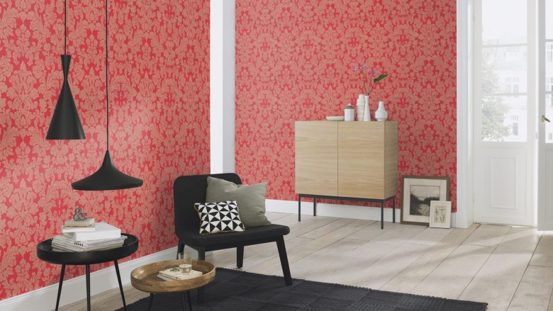 Tapete Barock Weinrot   - Rasch Vlies - Floralprint