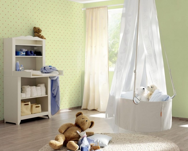 Fliegenpilz Pipa Grün - Rasch Papier Kindertapete
