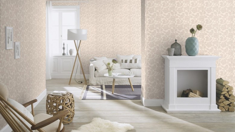 Tapete Barock Creme Rosa   - Rasch Vlies - Floralprint