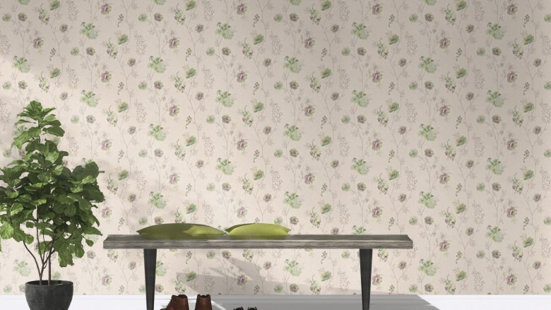 Blüten Grün Lila - Rasch Vlies-Tapete Floral