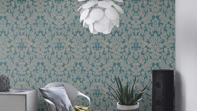Tapete Barock Blau Gold   - Rasch Vlies - Floralprint